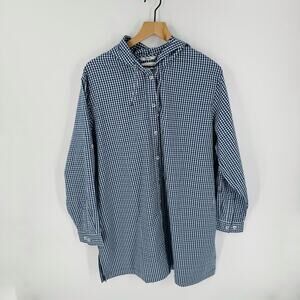 Coolibar Blue‎ Gingham UPF 50+ Button Shirt Hooded Sun Protection XXL